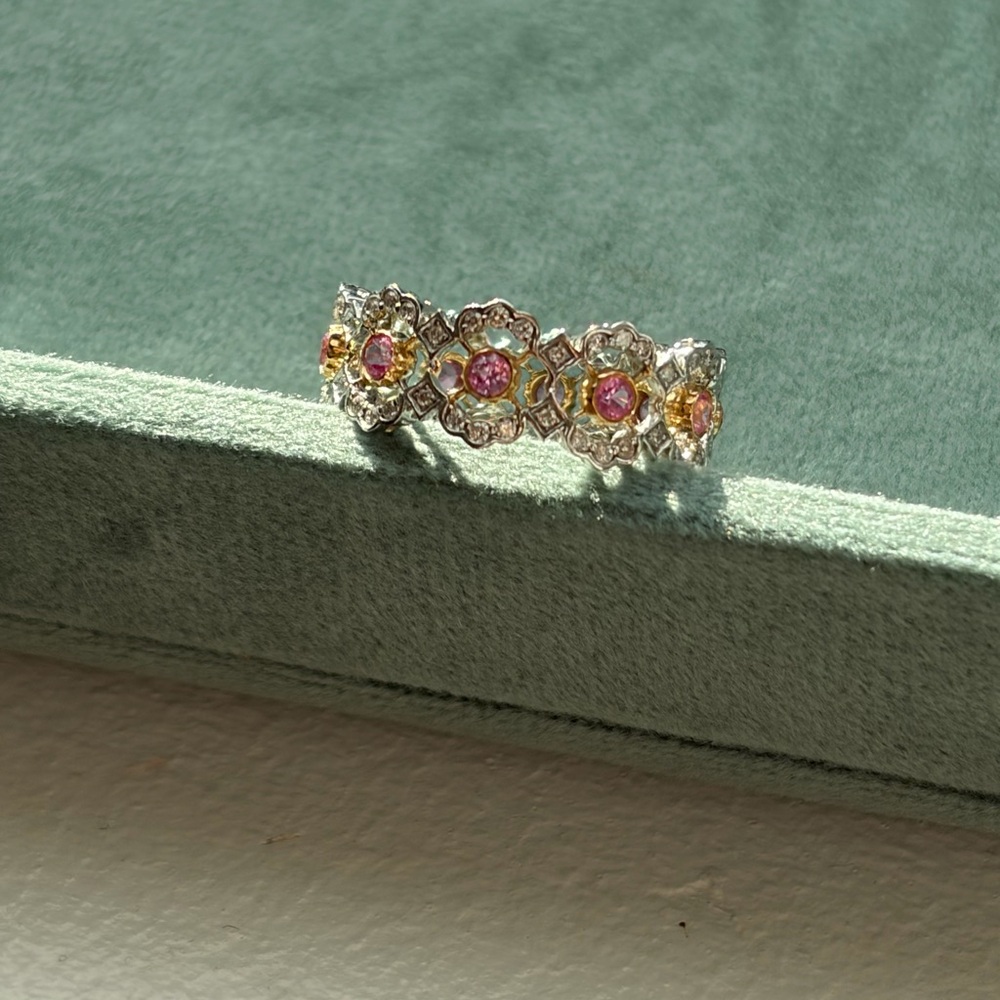 Custom Made Buccellati Style Pink Sapphire Diamond Ring